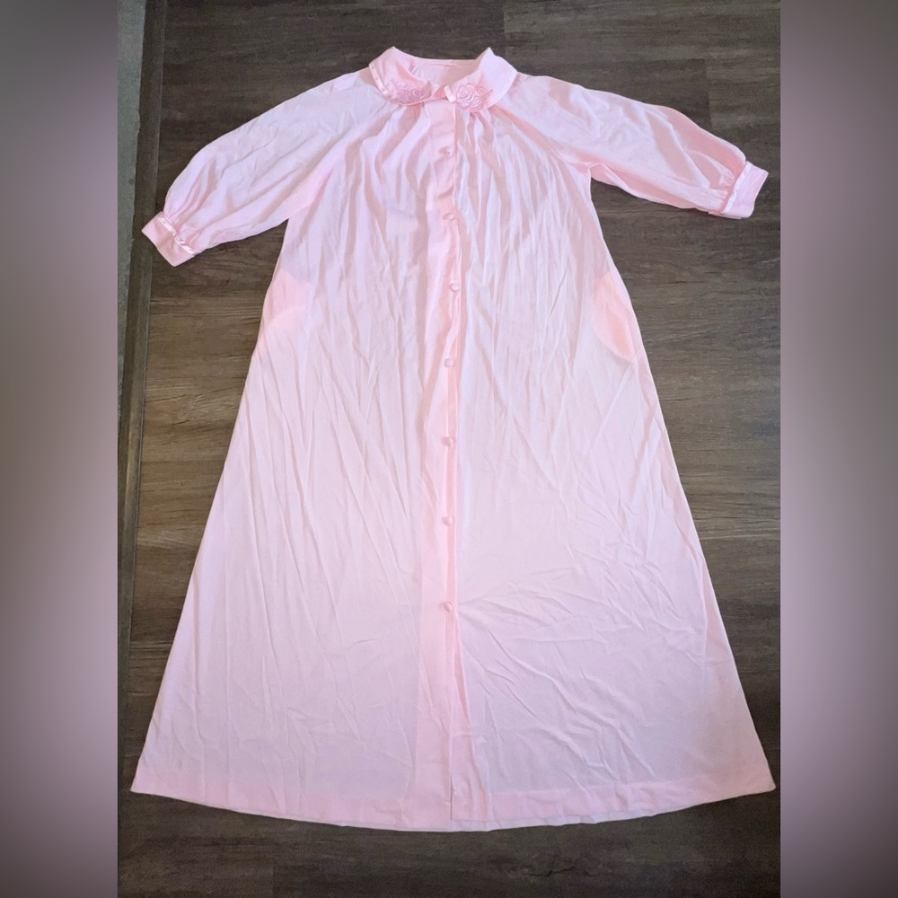 Vintage Gossard Artemis Pink Nylon Caftan Robe Long Sleeve Long Pocket Sz M C31
